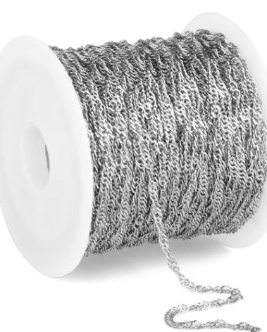 33 Feet Stainless Steel Singapore Chains Roll, 1.7mm Width 304 Stainless Steel Twisted Link Chain Bulk Spool for Jewelry Making DIY Craft