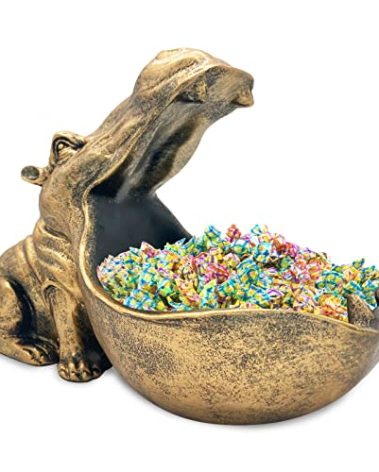 aboxoo Hippo Statue Home Resin Hippopotamus Figurine Sculpture Table Art Decoration Sundries Key Container Storage Box (Gold)