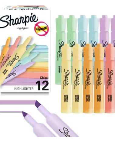 Sharpie Tank Highlighters Mild Pastel Colors Assorted Chisel Tip 12 Count