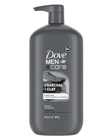 DOVE MEN+CARE Charcoal Pump Purifying Shampoo Charcoal + Clay for Stronger, More Resilient Hair, with Plant-Based Cleansers, 31 oz