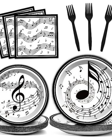ZOIIWA Musical Note Plates Napkins Music Themed Party Tableware Musical Notes Dinnerware Disposable Paper Plates for Baby Shower Music Concert Birthday Karaoke Christmas Party Supplies 24 Guests