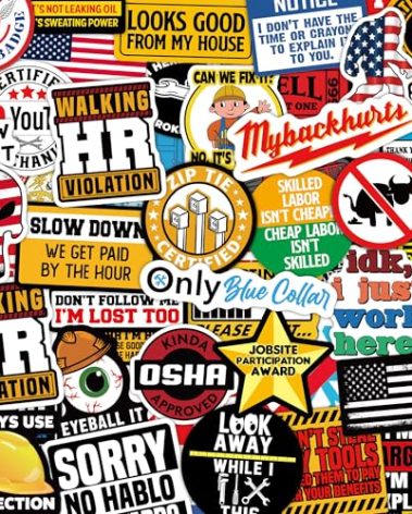 306 PCS Funny Hard Hat Sticker Pack for Adults - Waterproof Vinyl for Welding Helmet, Tool Box, Construction, Electrician, Mechanic Tools - Blue Collar Accessories