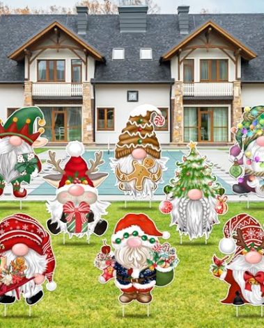 8 Pcs Christmas Gnome Yard Signs - Xmas Decorative Gnomes Yard Stakes - Holiday Swedish Tomte Yard Decorations - Winter Home Pathway Walkway Decor - Outdoor Garden Lawn Decorations