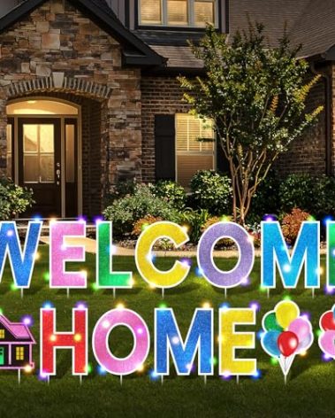 Yerliker 14 Pcs Welcome Home Yard Sign with Stakes LED Light 12.6" Welcome Home Lawn Sign Outdoor Yard Letters Decorations Patriotic Military Homecoming Party Supplies(Colorful)