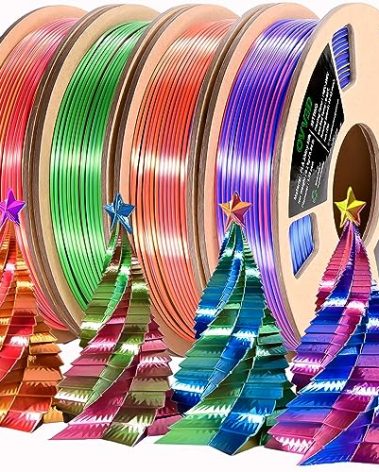 PLA Filament 1.75mm, Tri-Colors 3D Printer Filament, Rainbow PLA Filament Bundle, Coextrusion 3D Filament with Silk PLA Color Change, 3D Printing Filament +/-0.02mm, 200g X 4 Spool