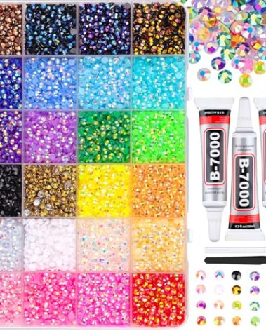 32000Pcs Resin Jelly Rhinestones for Bedazzling, Multicolor 3mm Flatback Gems for Diamond Art, Bedazzler Kit with 3Pcs 10ml B7000 Jewelry Glue for Nail Art Crafting Book Makeup