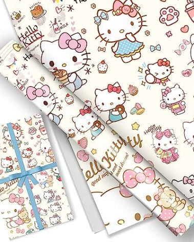 EYQQM Pack of 5 Gift Wrapping Paper 20" x 30" Kraft Paper Wrapping Paper Sheets Pack for Kids Birthday, Party Storage Festive Decoration (Cream Party)