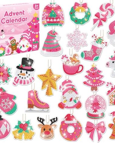 2025 Diamond Painting Advent 24PCS Calendar Pink Christmas 24 Days Count Down Calendar DIY Gem Keychains Arts and Crafts for Girls Christmas Gift