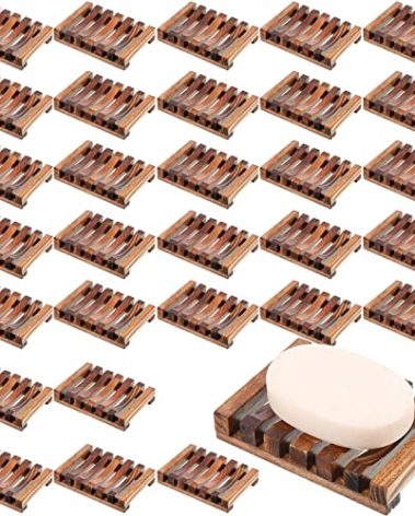 Skylety Wooden Shower Soap Dish Bulk Soap Holder Savers Draining Tray Case Stand for Bathroom Kitchen Travel Sponge Shampoo Sink, 4.5 x 3.1 x 0.9 Inches(Brown Color,50 Pieces)