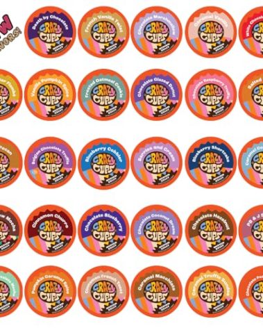 Crazy Cups Flavored Coffee Pods Variety Pack, Medium Roast, Single Serve in Recyclable for Keurig K cups Machines, 50 Count