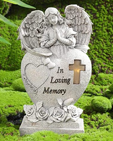 Garden Angel Statue with Cross Solar LED Light, Memorial Gifts for Loved Ones, Cemetery Grave Decorations