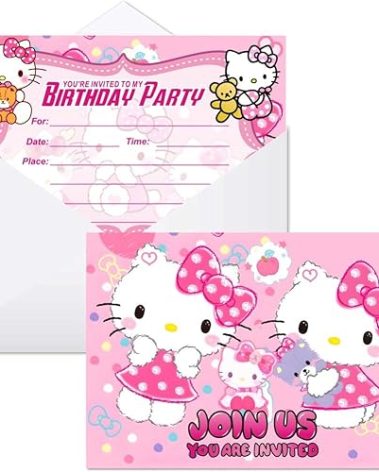 BNFUO 16pcs Kitty Birthday lnvitation Cards Gift Cards with Envelopes for Pink Cats Theme Party Supplies