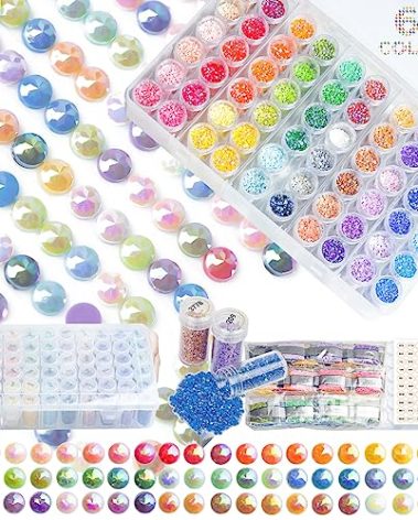 BEADSJOY AB Round Diamond Painting Drills, 60 Colors, 90,000 Pieces, Plastic & Resin, Round, Diamond Painting Tools & Accessories