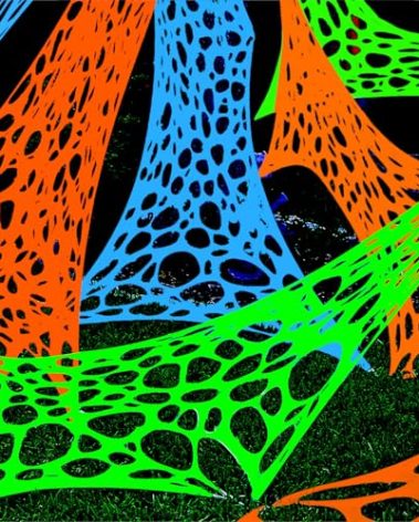 YHFUISK 700 Sqft Glow in The Blacklight Giant Durable Spider Webs Halloween Decorations Outdoor, Stretchy Beef Netting for Halloween Party Set, with 3 Blacklight, 3 Color Web (24FT x 4FT)