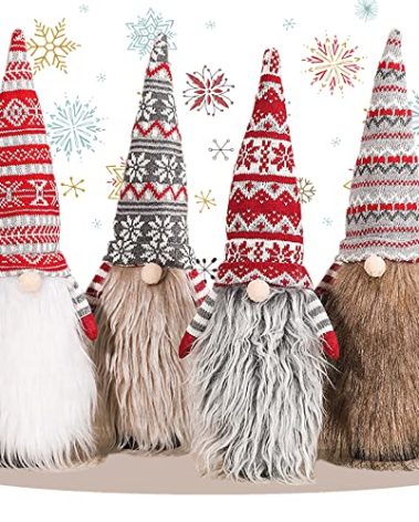 4 Pieces Christmas Plush Gnomes Wine Bottle Topper Cover,knitted Tomte Christmas Cover Gnome Wine Bottle Bags New Year Decoration, Party Table Gifts (RED AND WHITE)