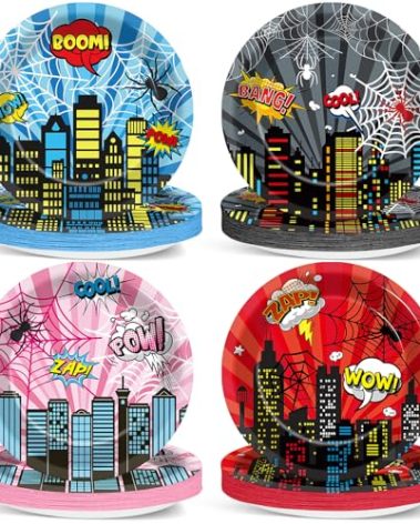 60PCS 7" Spider Birthday Party Dessert Plates Super Theme Hero Parties Supplies Spidey Fans Decorations Pink Ghost Spiders Tableware Dinnerware Set Comic Heroes Disposable Paper Plate for Kids Favor
