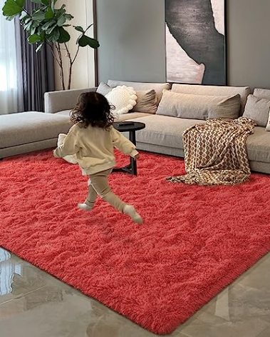 HOMORE Luxury Fluffy Area Rug Modern Shag Rugs for Bedroom Living Room, Super Soft and Comfy Carpet, Cute Carpets for Kids Nursery Girls Home, 4x6 Feet Coral