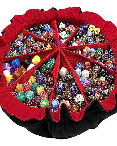 SIQUK Large Dice Bag with Pockets Drawstring Dice Bag DND Dice Storage Bag Big Capacity Dice Pouch for RPG MTG Table Games, Hold over 300 Dice (Black & Red)