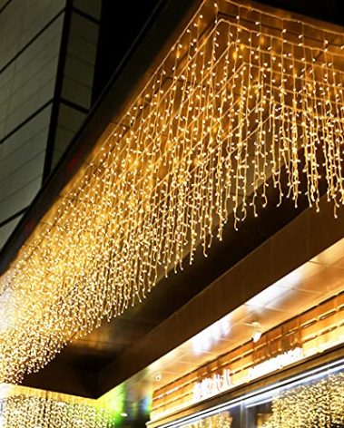 kemooie 400 LED Outdoor Curtain Lights, 26.2FT x 3.3FT Curtain String Lights with 8 Shining Modes for Indoor Ceremony Birthday Christmas Party Bedroom Balcony Roof Decorations (Warm White)