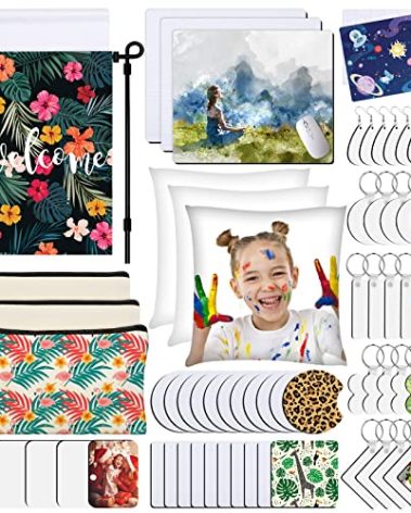 Modacraft 128-Piece Sublimation Blanks Kit - Premium DIY Bundle for Home Decor | Craft Supplies for Cricut, Birthday Gifts, Halloween, Thanksgiving, Christmas Customization (White)
