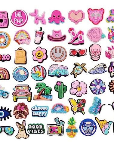 JXMADUK 50 Pack Flower Shoe Decorations Charms for Clog Accessories Pins for Girls Women Cute Preppy Pink Butterfly Cowgirl VSCO Shoe Charms Party Favors