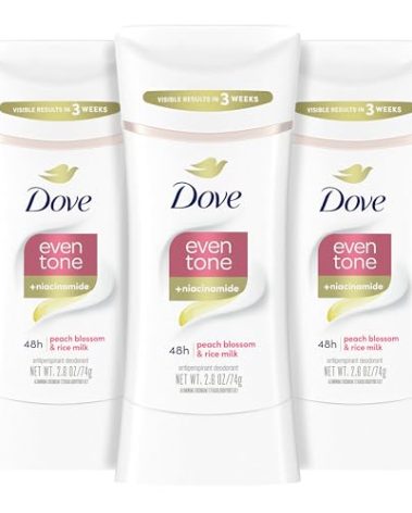 Dove Even Tone Antiperspirant Deodorant Stick Peach Blossom & Rice Milk 3 Count 2.6 oz