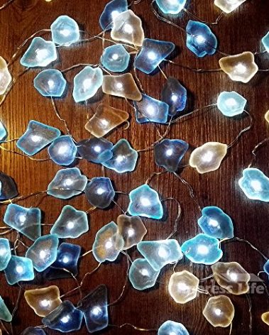 Impress Life Ocean Decor String Lights, Sea Glass Festive Beach Themed 10 ft 40 LEDs Battery&USB Cord Operated Decorative Lights with Remote Timer for Tent Wedding Nursery Bedroom Party Ornament