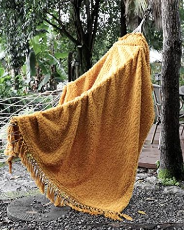 Ultra Soft Cozy Sherpa Throw Blanket, Light Weight Warm Decorative Throw Blanket with Tassel, Mustand Yellow Pattern Reversible Boho Style Blanket for Sofa, Couch, Bedroom,Travel, 50”x60”
