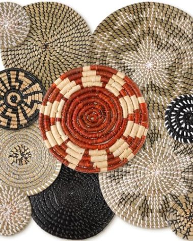 Tatuo 11 Pcs Boho Wall Basket Decor Decorative Bulrush Woven Basket Wall Decor Art Round Farmhouse Hanging Baskets for Kitchen Rustic Home Summer Decorations, Multi Sizes (Dark)