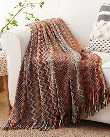 BATTILO HOME Boho Throw Blanket ,Rust Red Throw Blankets for Couch Bed Sofa ,Knitted Tassel Blanket Throw , Lightweight Mexcian Afgan Blanket ,Fall Decorative Blankets, 50"x80" (Dust Red)