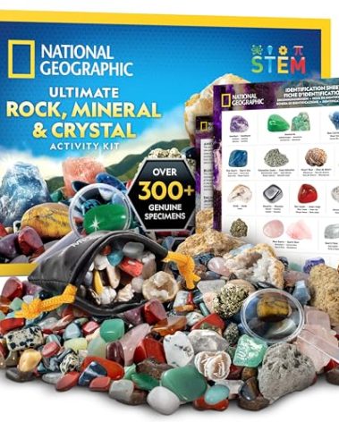 National Geographic Rock Collection Box for Kids – 300+ Piece Gemstones and Crystals Set Includes Geodes and Real Crystals, Rocks and Minerals, Science Kit for Kids, A Geology Gift for Boys and Girls