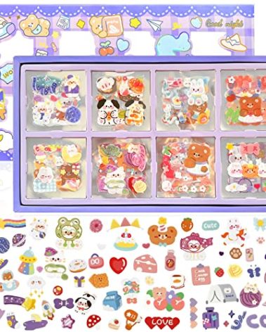 2000 Pcs Cute Stickers, Waterproof Vinyl Transparent Stickers, Kawaii Fun Stickers for Water Bottle Laptop Scrapbook Journaling, 200 Sheets Animal Stickers Boxed Gifts for Kids Teens Girls Boys