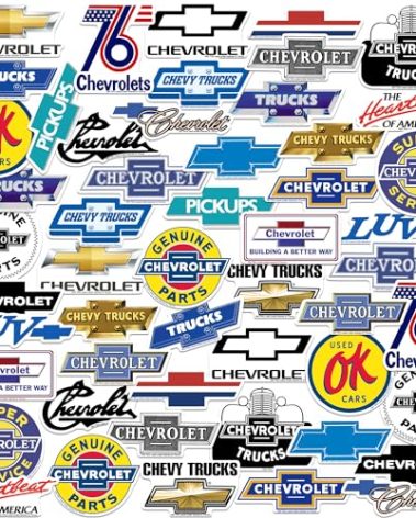 Chevrolet Branding 50ct Vinyl Large Deluxe Stickers Variety Pack - Laptop, Water Bottle, Scrapbooking, Tablet, Skateboard, Indoor/Outdoor
