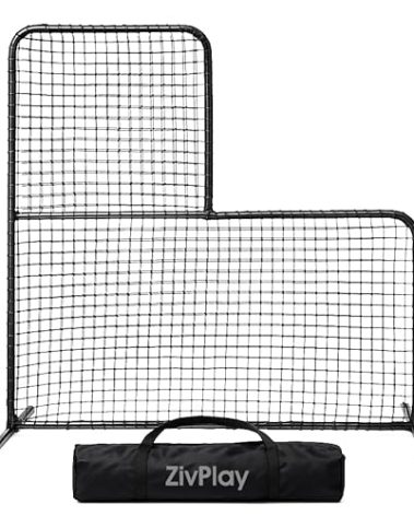 ZivPlay L Screen Baseball Screen Pitching Screen for Batting Cage Pitcher Protection 7x7 ft Protector Net Includes Portable Carry Bag