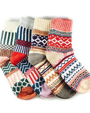 JOYCA & CO. 3-5 Pairs Womens Multicolor Fashion Warm Wool Cotton Thick Winter Crew Socks (4 Pairs Mix 1)