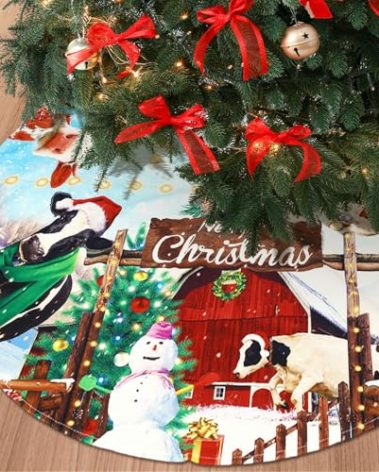 Shellwei 36 Inch Christmas Tree Skirt Cow Style Xmas Tree Skirt Cows Christmas Tree Mat Decorations Cow Winter Tree Skirt for Holiday Party Cow Christmas Tree Indoor Outdoor Decorations