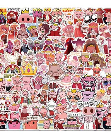 100Pcs Technoblades Game Pink Pig Cute Vinyl Cartoon Stickers for Kids Girls Boys Teens Adults for Water Bottles Laptop Phone Journaling for Birthday Party Supplies Halloween Decoration Favors