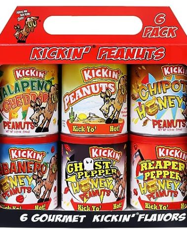 ASS KICKIN’ Spicy Hot Peanuts – Variety Pack 4.25oz 6 Pack - Ultimate Spicy Gourmet Gift Peanuts - Try if you dare!