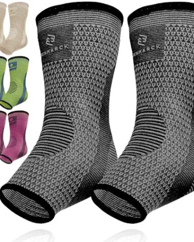 Benmarck Achilles Tendon Support Brace, Plantar Fasciitis Sock, Ankle Compression Sleeve For Running, Tendonitis and Flat Feet Relief (Gray Black, Unisize)