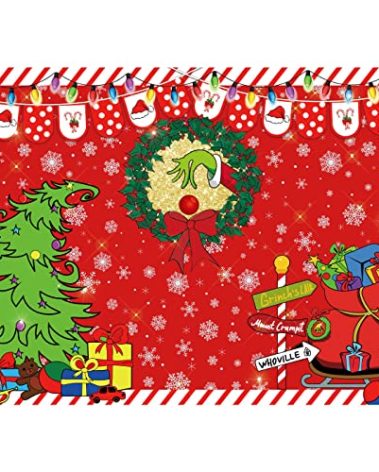 Maijoeyy 7x5ft Merry Grinchmas Backdrop Red Christmas Backdrop Xmas Tree Snow Winter Signpost Background for Christmas Family Party Photo Studio Prop
