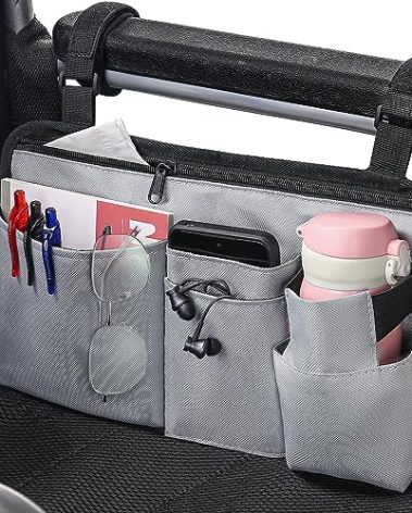 CTWWFS Upgrade Wheelchair Side Bag with Cup Holder, Armrest Accessories for Wheelchair, Rollator, Walker, The Perfectly Organized to Free your Hands and Bring you A Wonderful Life Experience (Gray)
