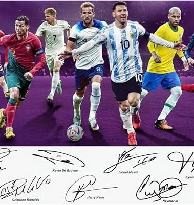 IDOLUSTER Soccer Champion Superstar Group Photo Messi,Ronaldo,Mbappé,Signed Poster For Kids Room Bedroom Wall Decor-Picture Canvas Art Prints For Man Teens Boys Fans Gifts