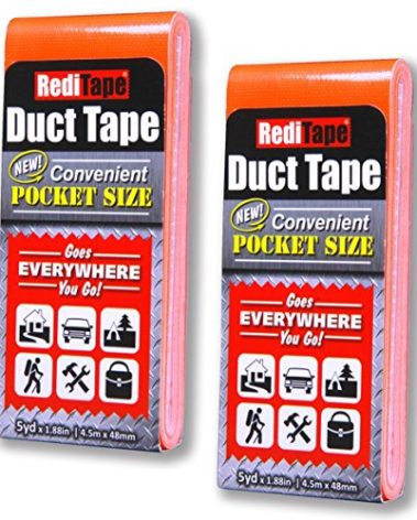 RediTape Travel Size Fluorescent Orange Duct Tape 2-Pack - Pocket Size Flat Mini Roll - for Repairs Outdoors Emergency Crafts - 1.88 inch x 5 Yards per Pack