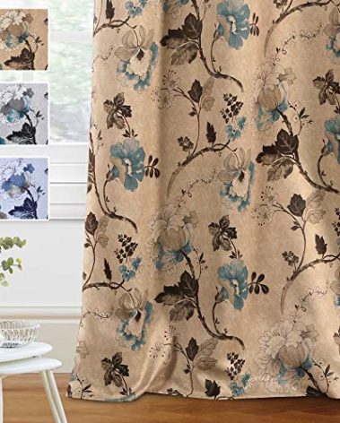 H.VERSAILTEX Blackout Curtains for Bedroom/Living Room Thermal Insulated Printed Curtain Drapes 84 Inches Long Energy Efficient Room Darkening Curtains Pair (2 Panels), Vintage Floral Brown & Blue