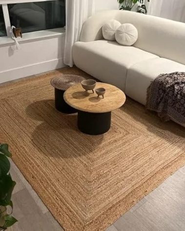 KEMA Jute Braided Area Rug, 5x7 Feet (60x84 Inches) Rustic Vintage Braided Reversible Rectangular Rug, Shag Rugs for Bedroom, Jute Kitchen, Living Room, Floor