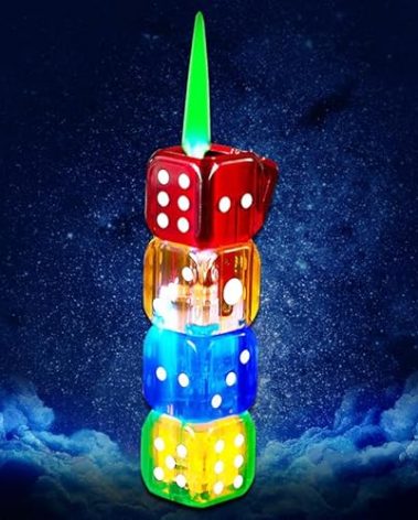 Colorful Dice Torch Butane Lighter,Refillable Cool,Lighter Adjustable Jet Flame Windproof,BBQ, Candles,Barbecue (No Methane Gas)