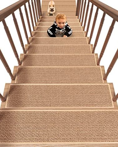 PADOOR Non Slip Stair-Treads, Rubber Backing Stair-Runners for Wooden Steps, 1PCS Residue Free Carpet Stair Treads for Kids and Dogs 8"x30" Beige