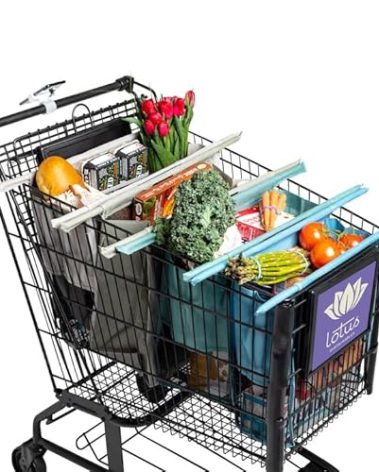 Lotus Earth Tone Trolley Reusable Shopping Bags (4-Pack) – Detachable & Reusable Grocery Bags Foldable with Insulated Grocery Bag & Egg/Wine Holder – Washable Shopping Tote to Save Time & Easy Storage