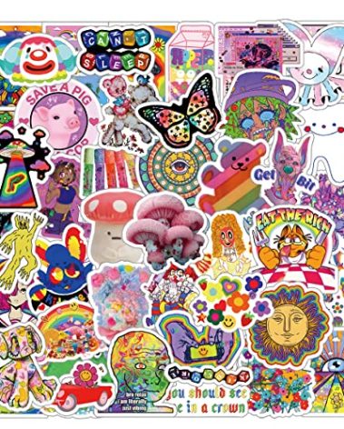 61Pcs Kidcore Stickers Pack, Stoner Psychedelic Aesthetic Sticker Decals for Water Bottle, Laptop, Phone, Scrapbooking, Journaling for Party Supply Favor