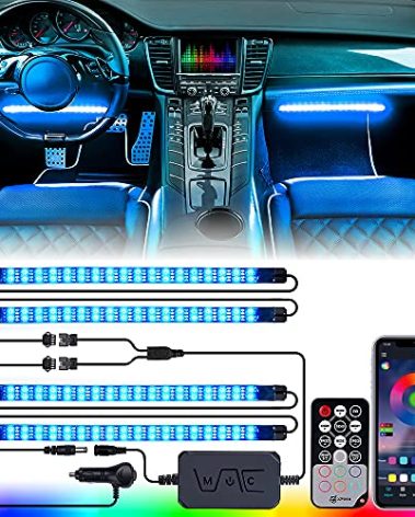 Xprite Upgraded 144LED RGB Interior Car Lights with Smart App Control/Wireless Remote Control, Music Sync Mode, DIY Mode and Multiple Scene Options, Universal for Cars Truck ATV UTV(4pcs)